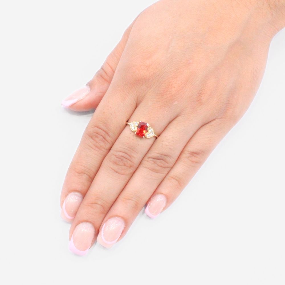 Anillo de Oro 14k con Zirconia Cuadrada en Color Rojo mod. 9212