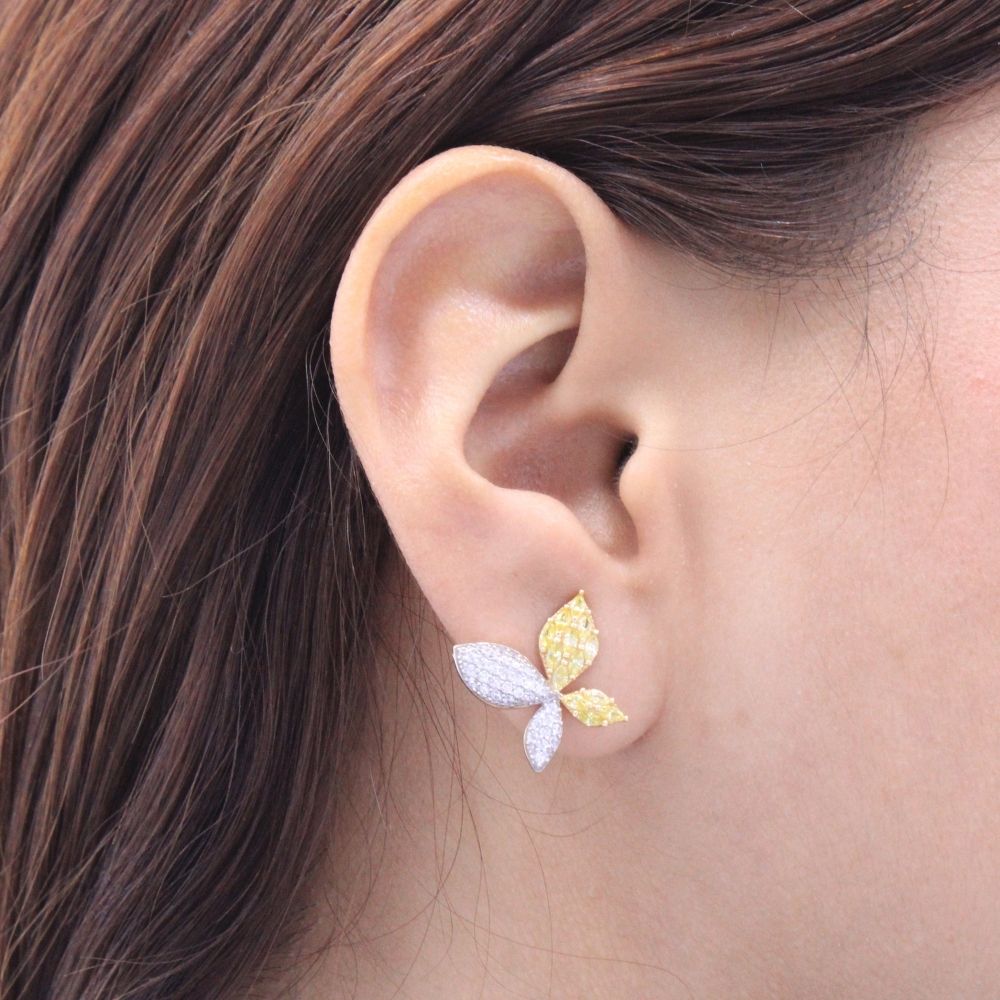 Arete de Oro 14k Mariposas Brillantes con Zirconias Finas mod. 8623
