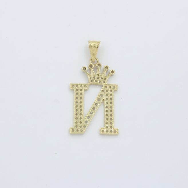 Dije de Oro 14k con Diseño de Inicial N Incrustada con Zirconias mod. 10103