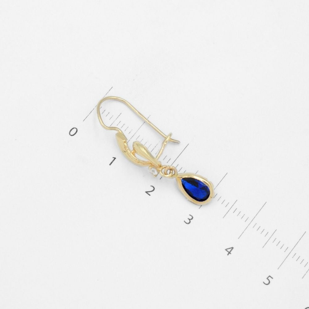 Arete con Broche Arillo de Oro 14k Estilo Largo Elegante con Zirconia Color Azul Marino mod. 9768