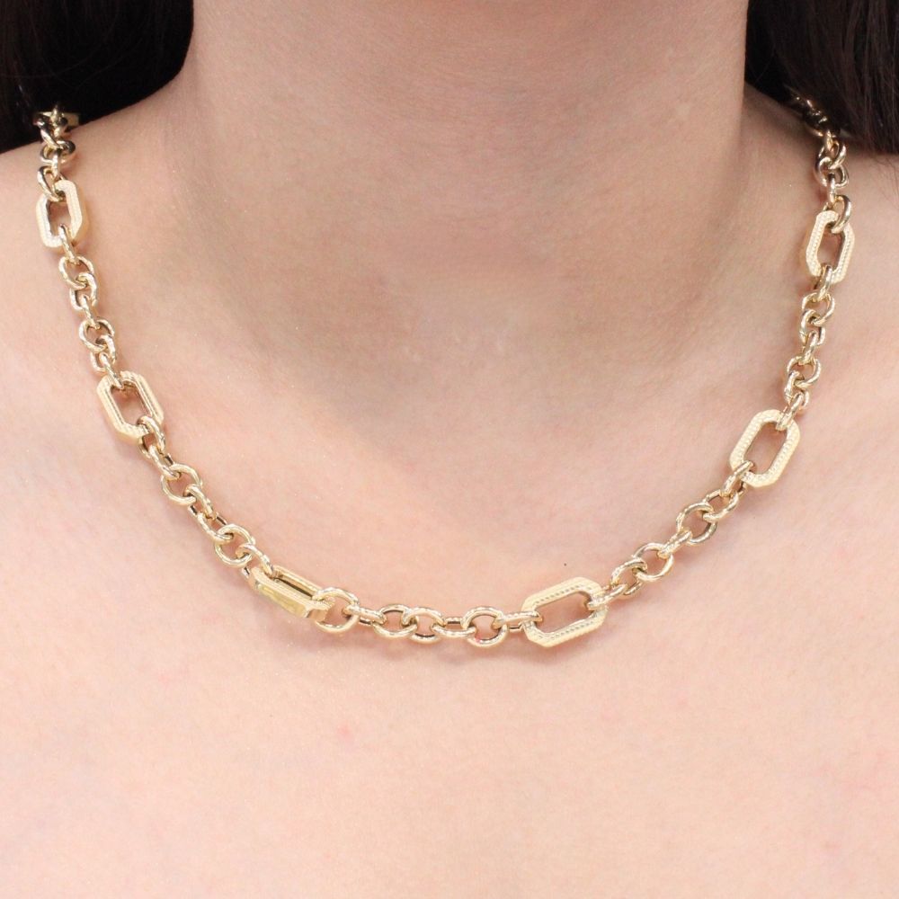 Cadena de Oro 14k Tejido Hueco Fino Especial con Broche Circular mod. 9676