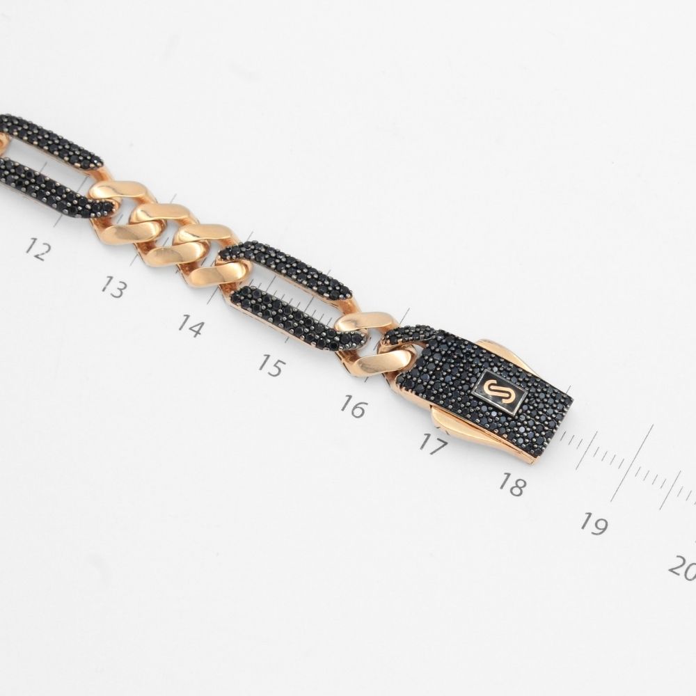 Pulsera Mónaco Chain 14k Modelo Fígaro de Broche Pavé con Incrustación Alt. de Swarovski Oscuro Especial mod. 9661