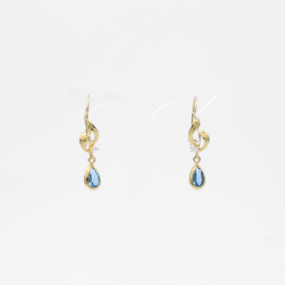 Arete con Broche Arillo de Oro 14k Estilo Largo Elegante con Zirconia Color Azul Cielo mod. 9768