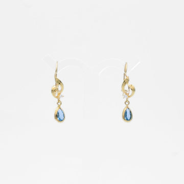 Arete con Broche Arillo de Oro 14k Estilo Largo Elegante con Zirconia Color Azul Cielo mod. 9768