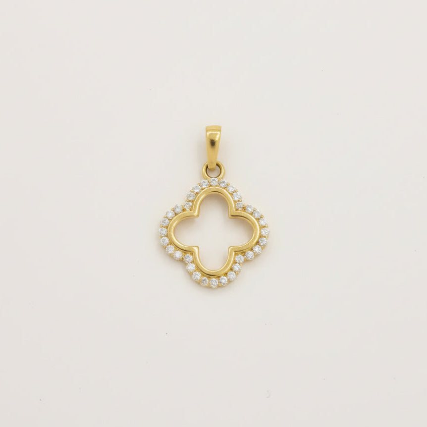 Dije de Oro 14k Diseño de Trébol con Halo de Zirconias mod. 10082