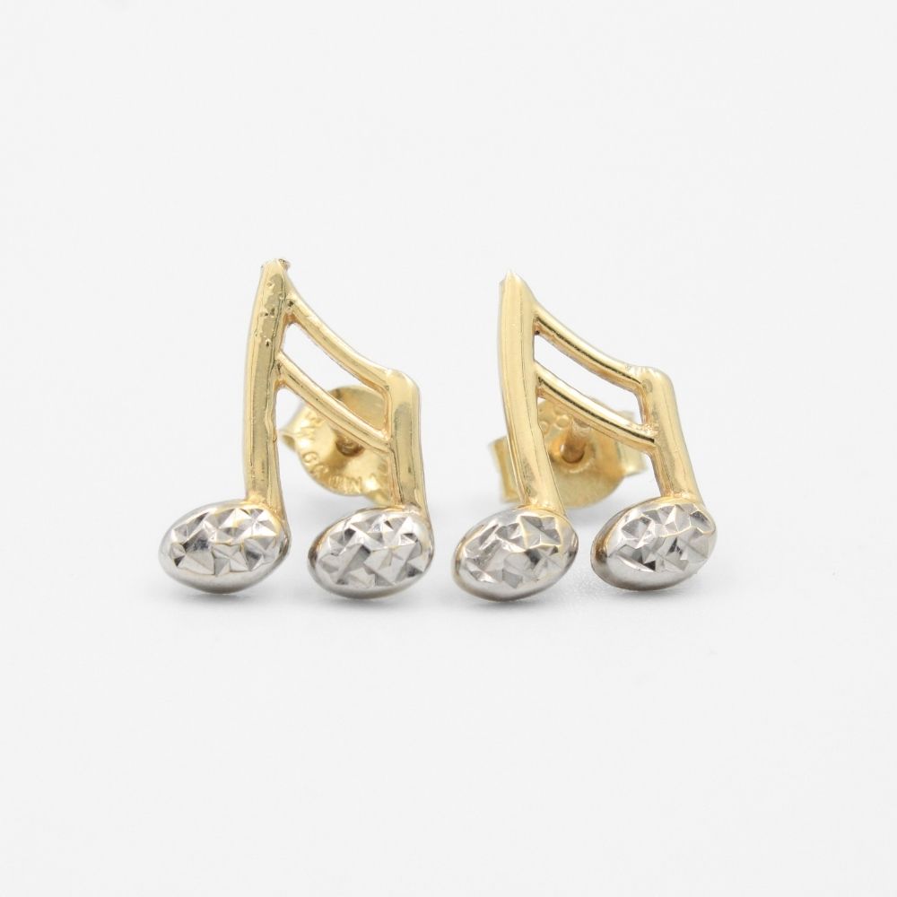 Arete de Oro 14k Nota Musical Hueca con Diamantado Blanco mod. 8624