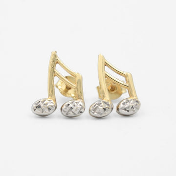 Arete de Oro 14k Nota Musical Hueca con Diamantado Blanco mod. 8624