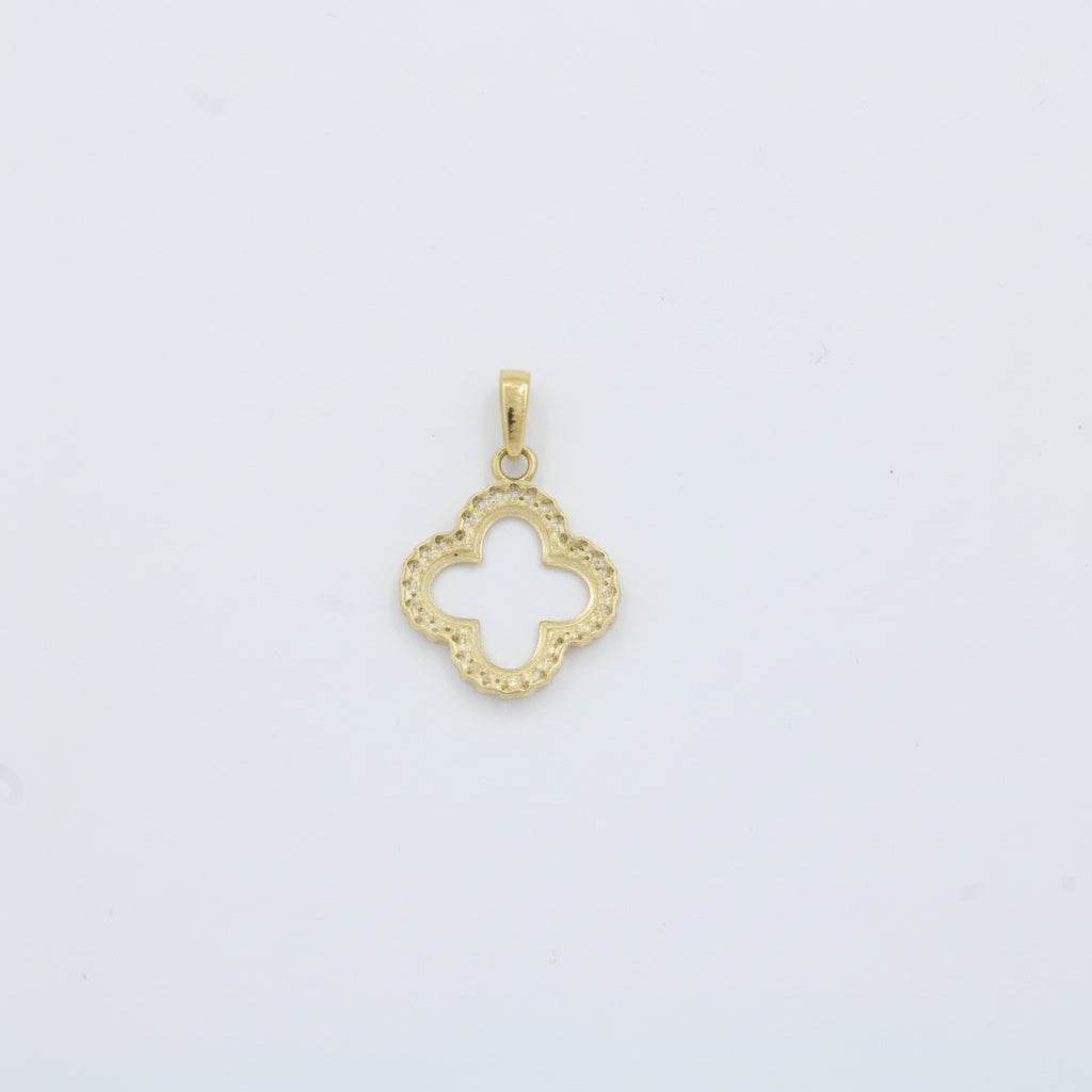 Dije de Oro 14k Diseño de Trébol con Halo de Zirconias mod. 10082