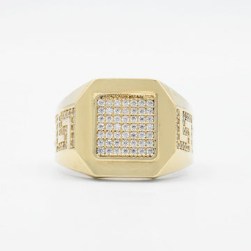 Anillo de Oro 14k Diseño con Grecas de Zirconias y Frente Brillante mod. 9471
