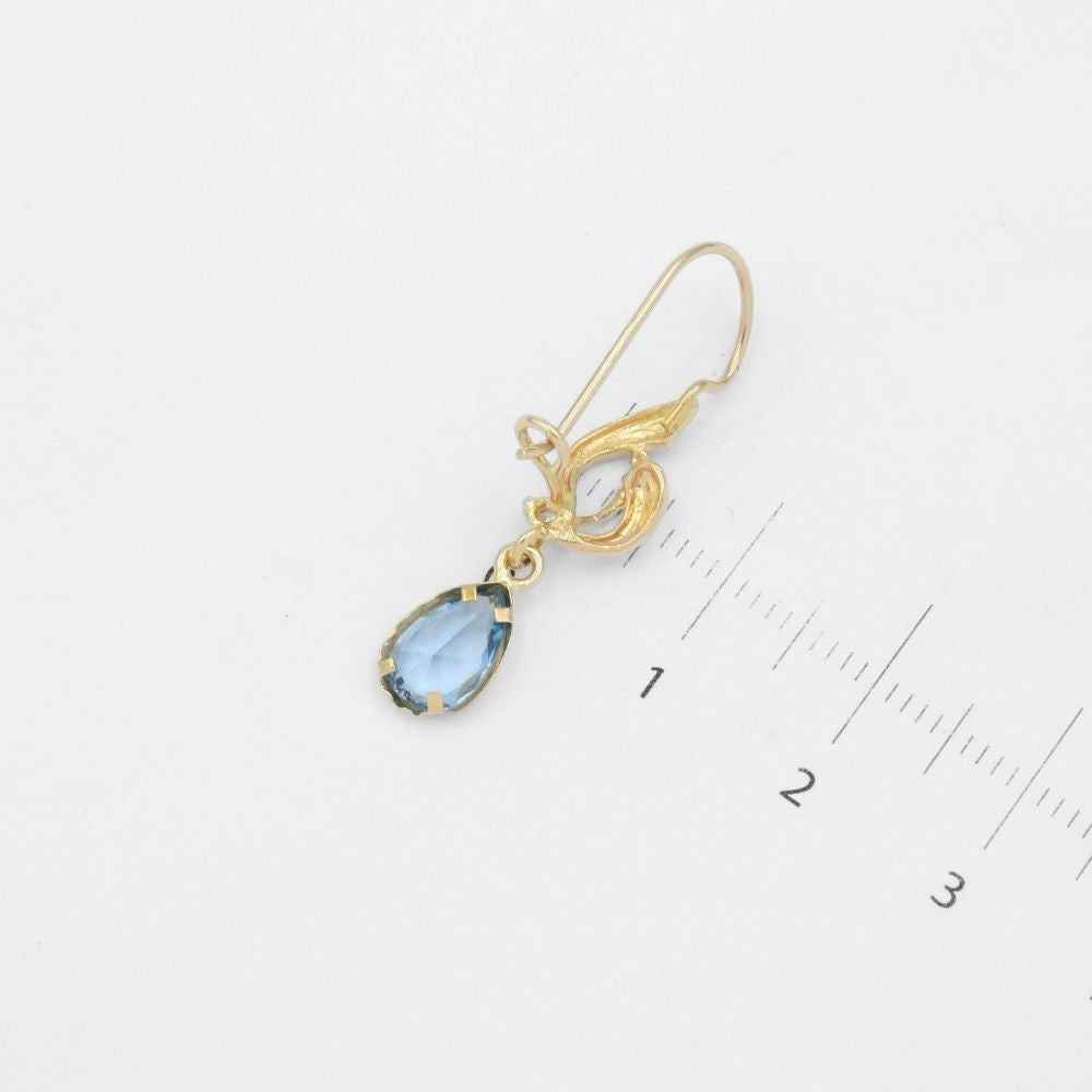 Arete con Broche Arillo de Oro 14k Estilo Largo Elegante con Zirconia Color Azul Cielo mod. 9768