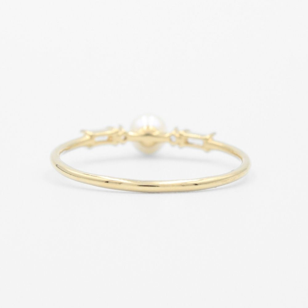 Anillo de Oro 14k Diseño Fino con Perla Natural y Zirconias Baguette mod. 9602