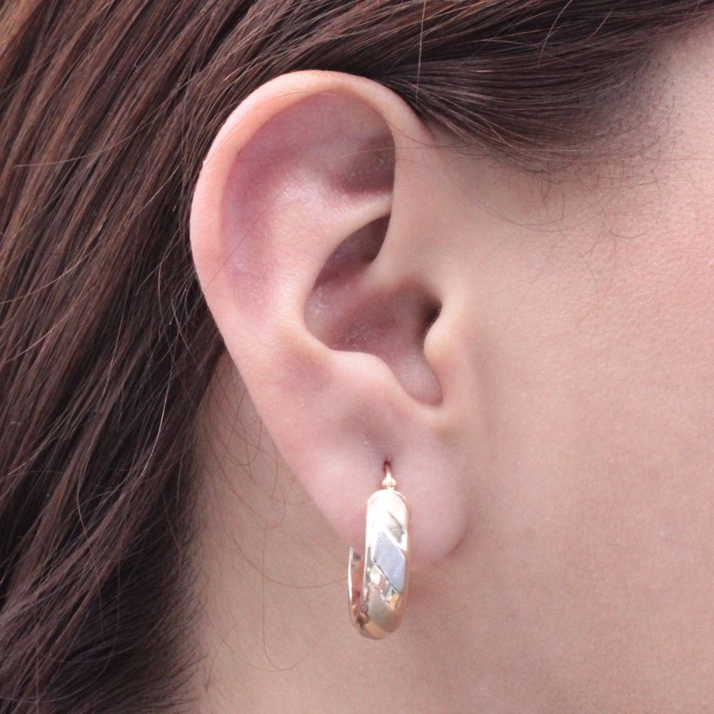 Arracada de Oro 14k Circular Inflada y Hueca con Diseño Especial mod. 8765
