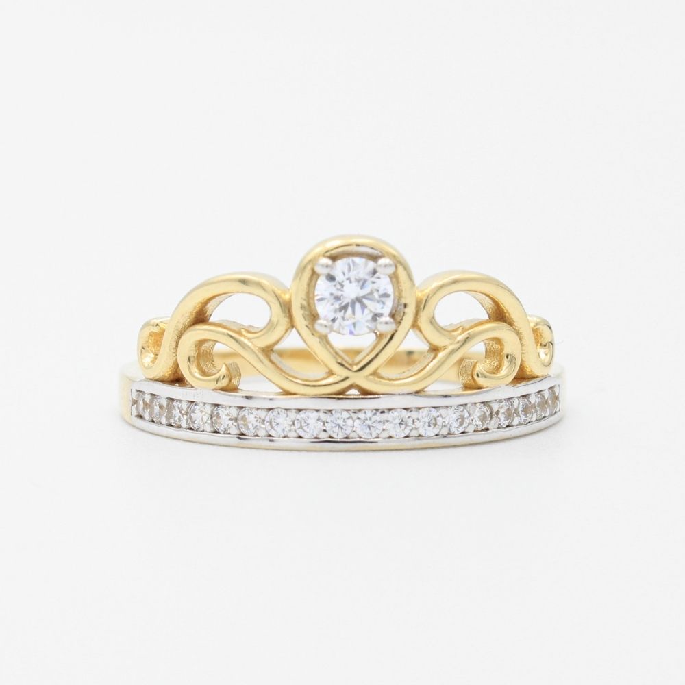 Anillo XV Años de Oro 14k Corona Especial con Línea de Zirconias y Zirconia Central Brillante mod. 9397