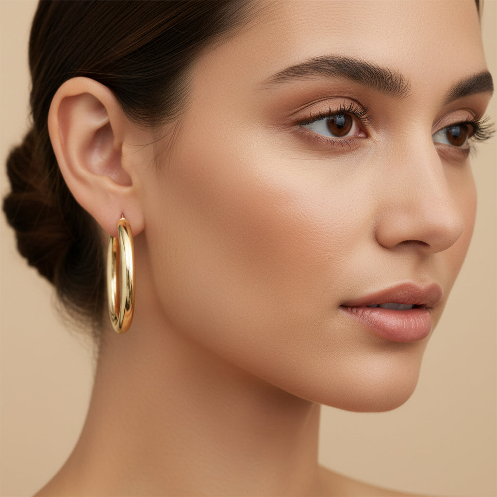 Arracada de Oro 14k Diseño Circular Tubular de Tono Fino y Brillante mod. 10044