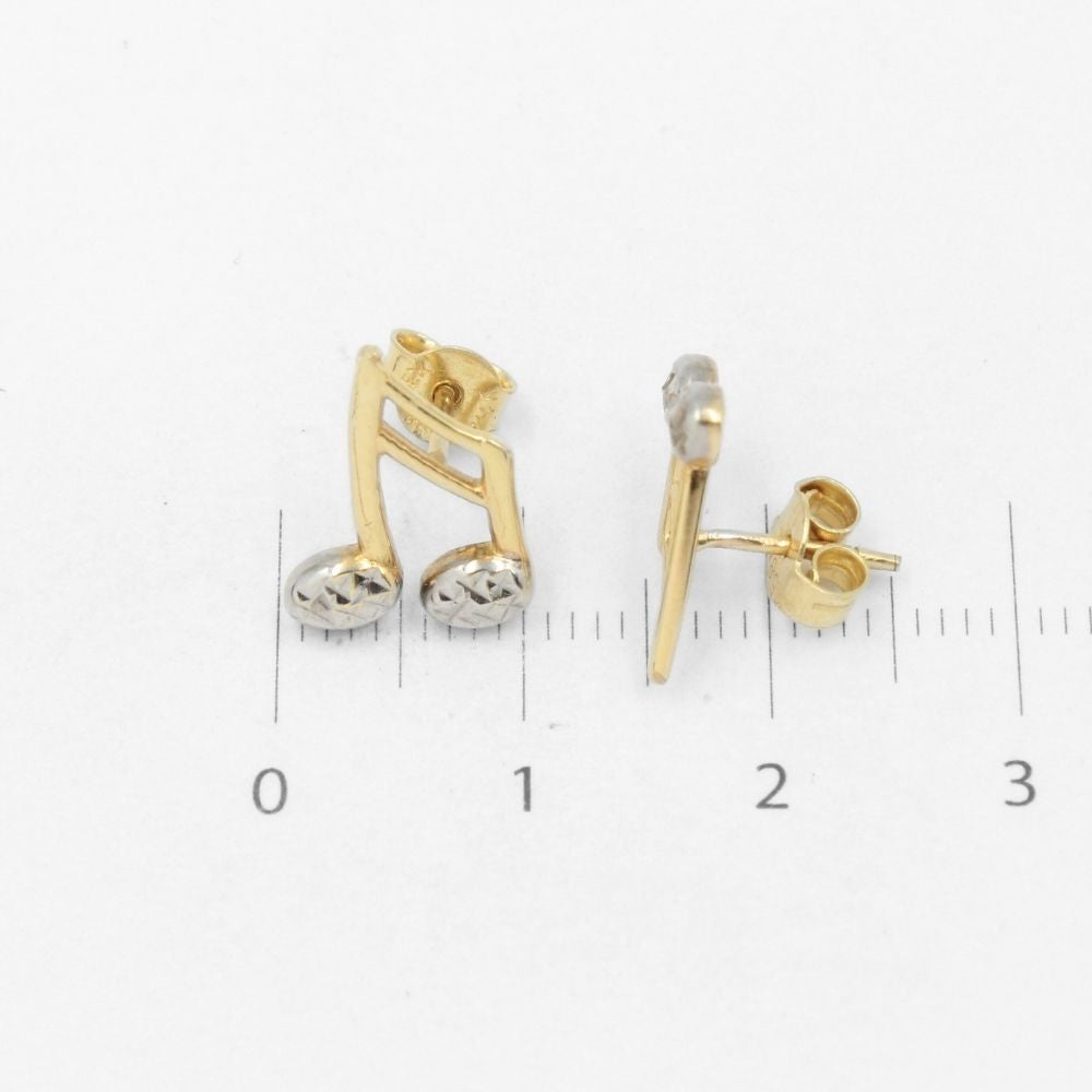 Arete de Oro 14k Nota Musical Hueca con Diamantado Blanco mod. 8624