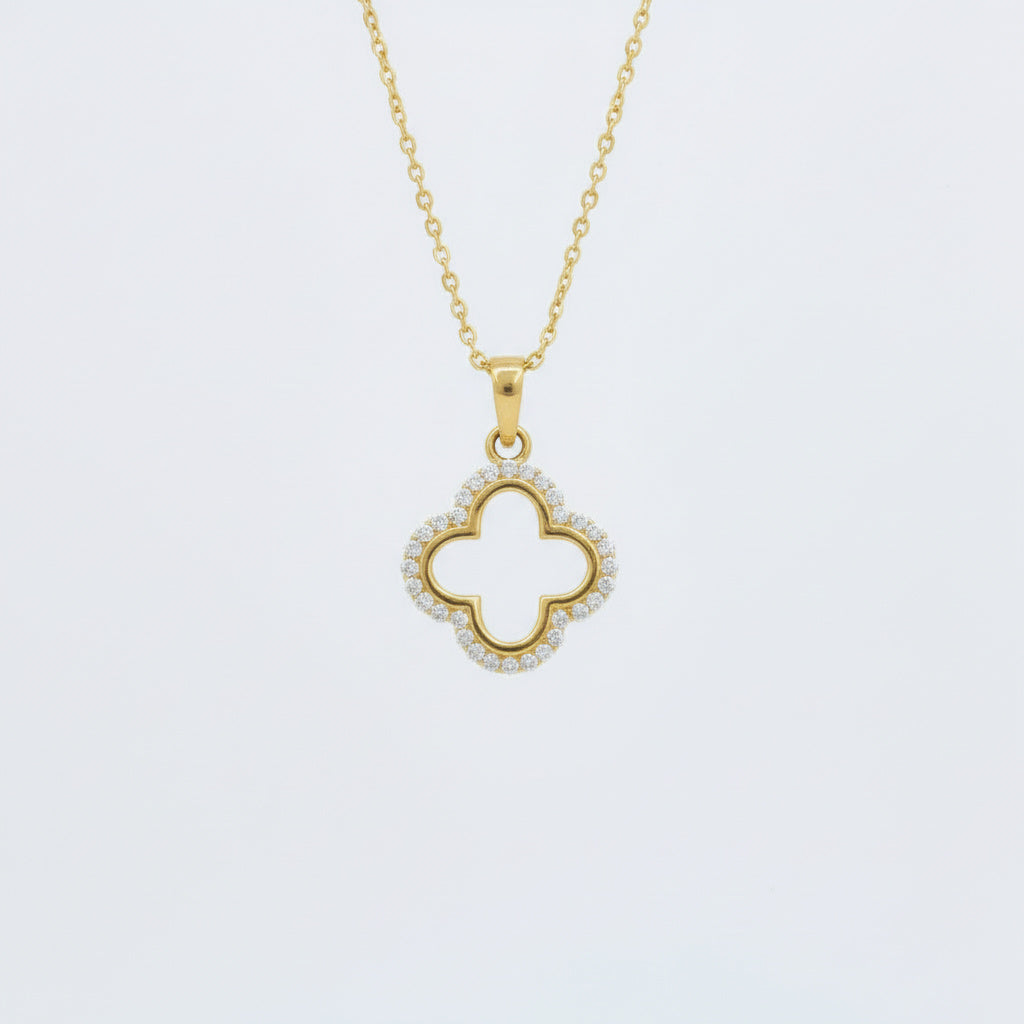 Dije de Oro 14k Diseño de Trébol con Halo de Zirconias mod. 10082