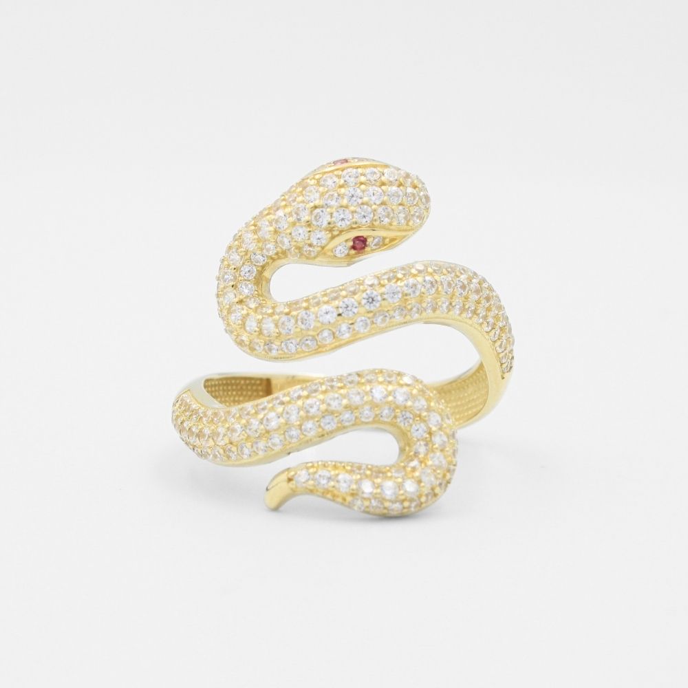 Anillo de Oro 14k Serpiente Blanca Incrustada con Zirconias mod. 8791