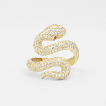 Anillo de Oro 14k Serpiente Blanca Incrustada con Zirconias mod. 8791