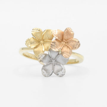 Anillo de Oro 14k con Flores del Pensamiento de Tono Mate Detalladas con Diamantado mod. 9603