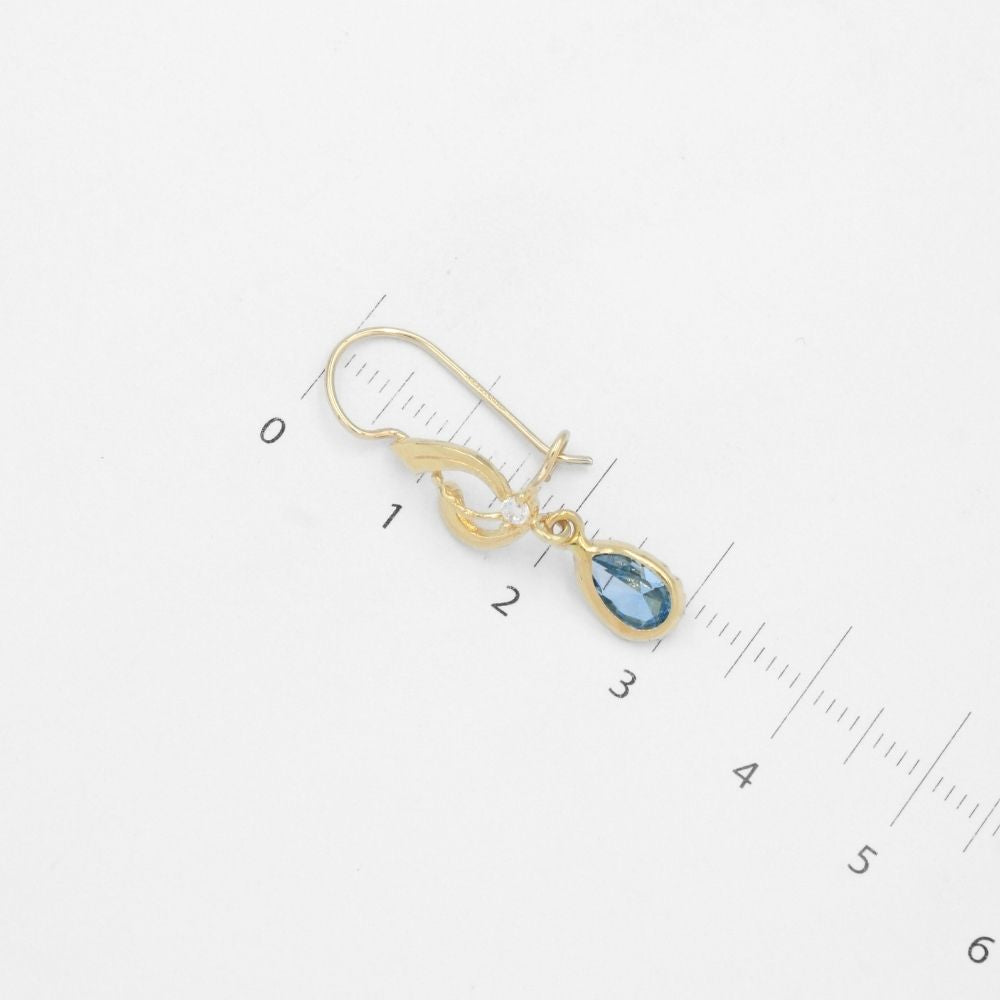 Arete con Broche Arillo de Oro 14k Estilo Largo Elegante con Zirconia Color Azul Cielo mod. 9768