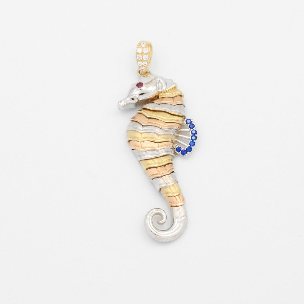 Dije de Oro 14k Diseño de Caballito de Mar Incrustado de Zirconias mod. 9448