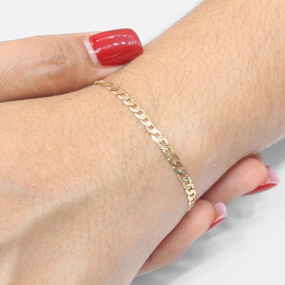Pulsera de Eslabón en Tejido Barbado Sólido Detallado con Diamantado Brillante mod. 8334
