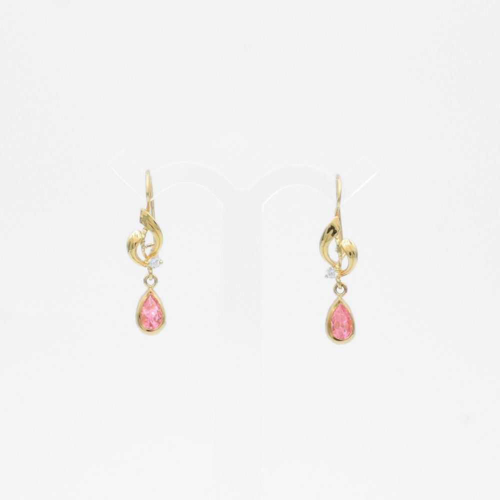Arete con Broche Arillo de Oro 14k Estilo Largo Elegante con Zirconia Color Rosa Limonade mod. 9768