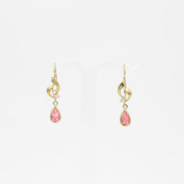 Arete con Broche Arillo de Oro 14k Estilo Largo Elegante con Zirconia Color Rosa Limonade mod. 9768