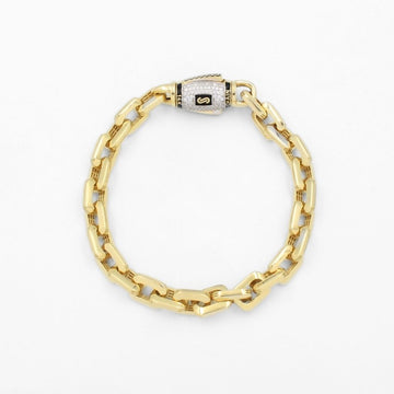 Pulsera Mónaco Chain 14k Modelo Cavo Plain Hueco con Broche Pavé mod. 8688