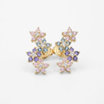 Arete de Oro 14k Flores Incrustadas de Zirconias Brillantes mod. 8625