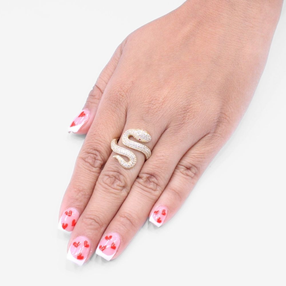 Anillo de Oro 14k Serpiente Blanca Incrustada con Zirconias mod. 8791