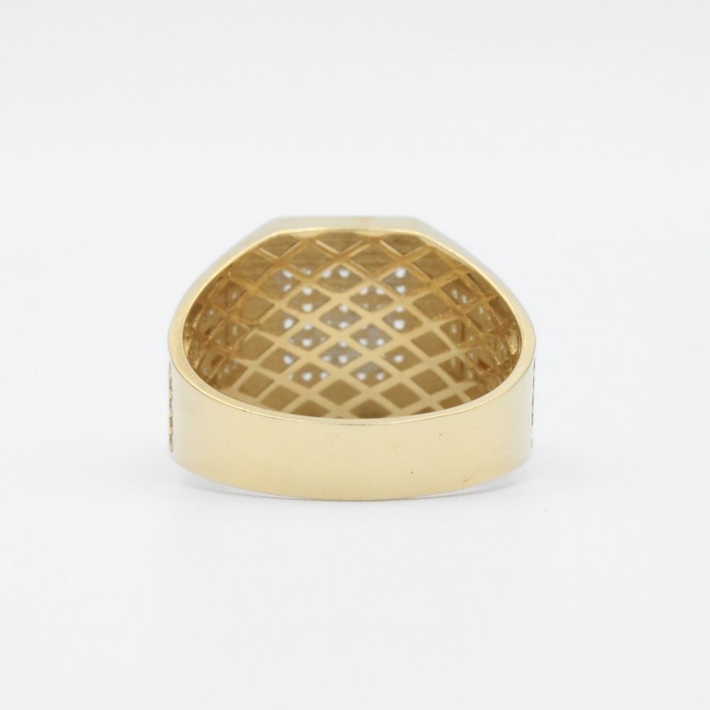 Anillo de Oro 14k Diseño con Grecas de Zirconias y Frente Brillante mod. 9471