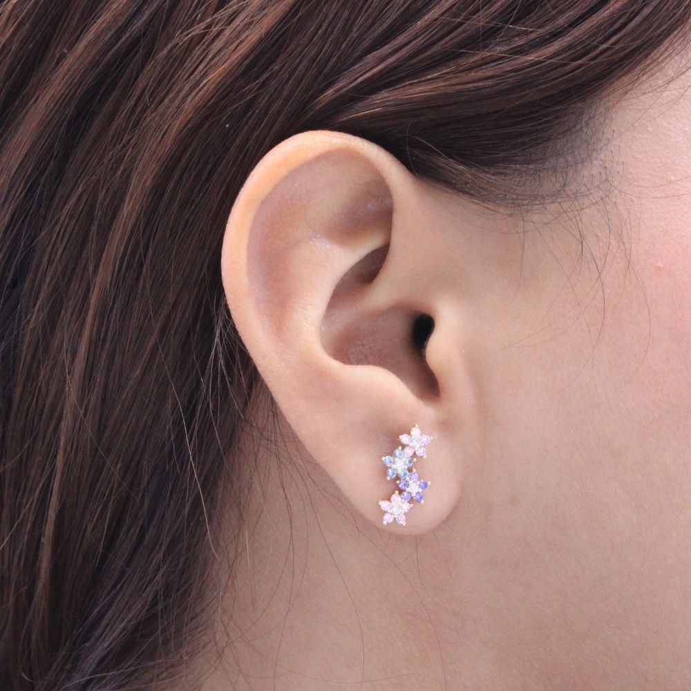 Arete de Oro 14k Flores Incrustadas de Zirconias Brillantes mod. 8625