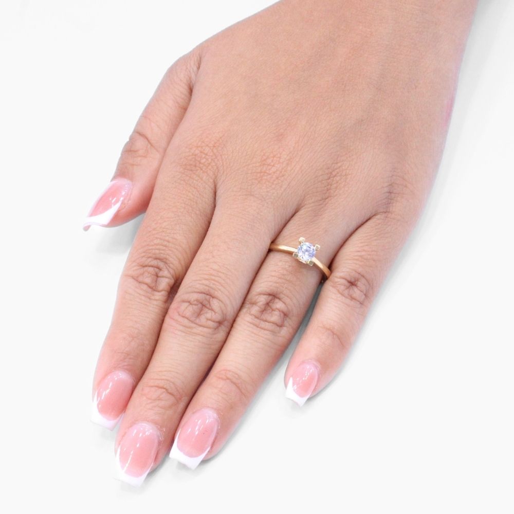 Anillo de Compromiso Oro 14k con Frente de Zirconia en Diseño Tradicional Fino mod. 8649