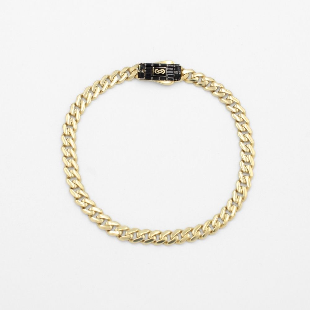Pulsera Mónaco Chain 14k Modelo Classic Plain de Broche Baguette con Incrustación Swarovski Oscuro mod. 9686