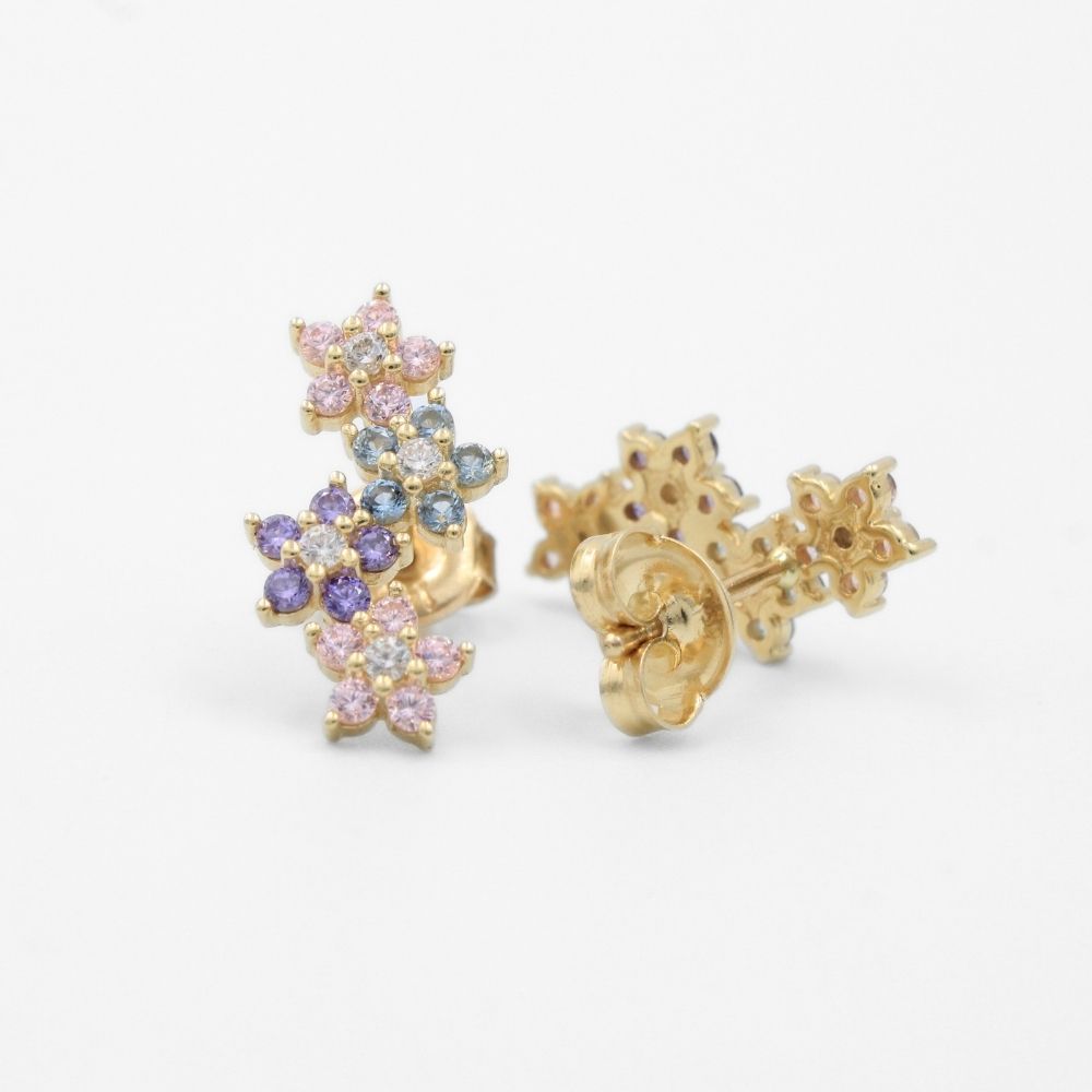 Arete de Oro 14k Flores Incrustadas de Zirconias Brillantes mod. 8625