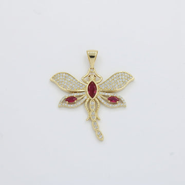 Dije de Oro 14k Libélula con Alas de Zirconias y Centro Rojo Rubí mod. 10083