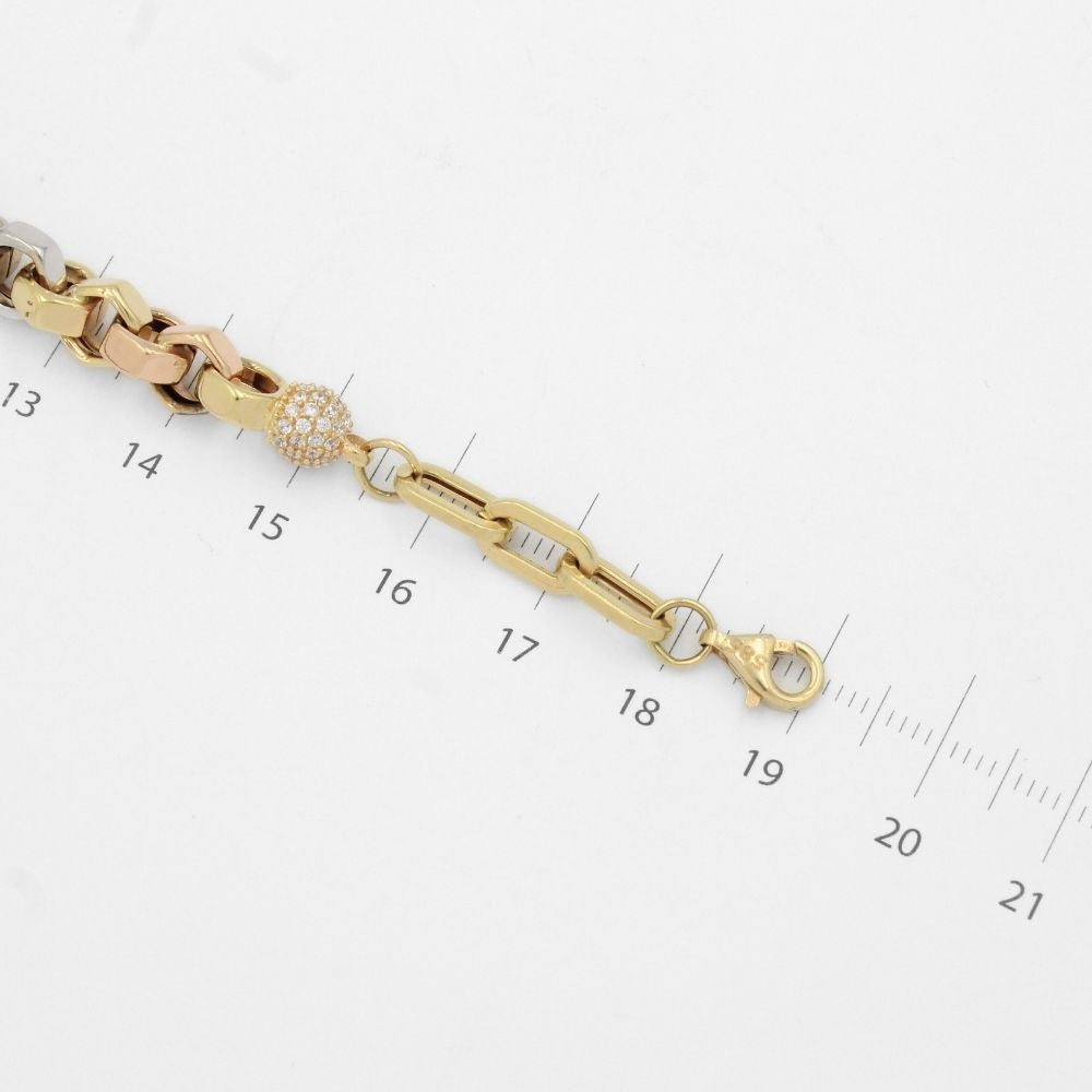 Pulsera de Oro 14k de Tejido Combinado Especial Hueco y Pequeño Infinito Brillante mod. 9709