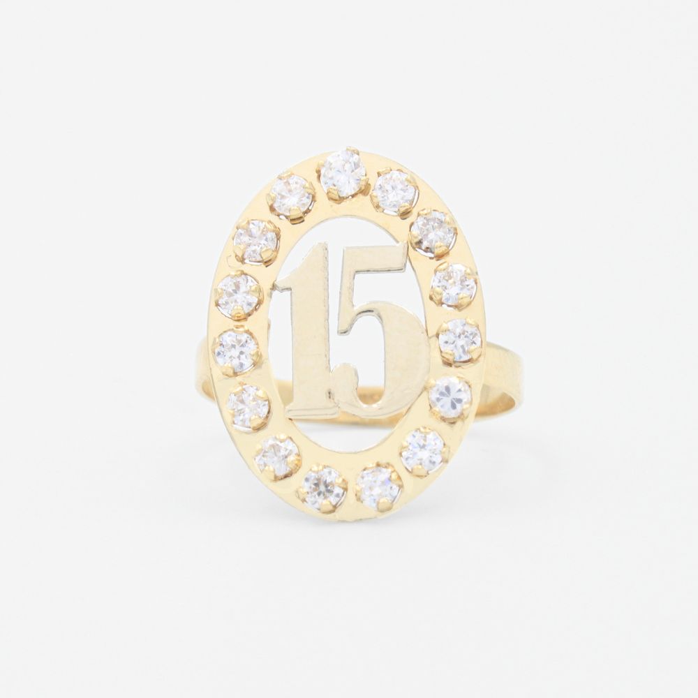 Anillo XV Años de Oro 14k Con Diseño Oval Incrustdo de Zirconias mod. 9550