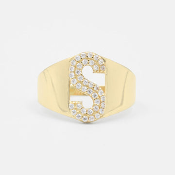 Anillo de Oro 14k con Letra S Incrustada con Zirconias mod. 8805