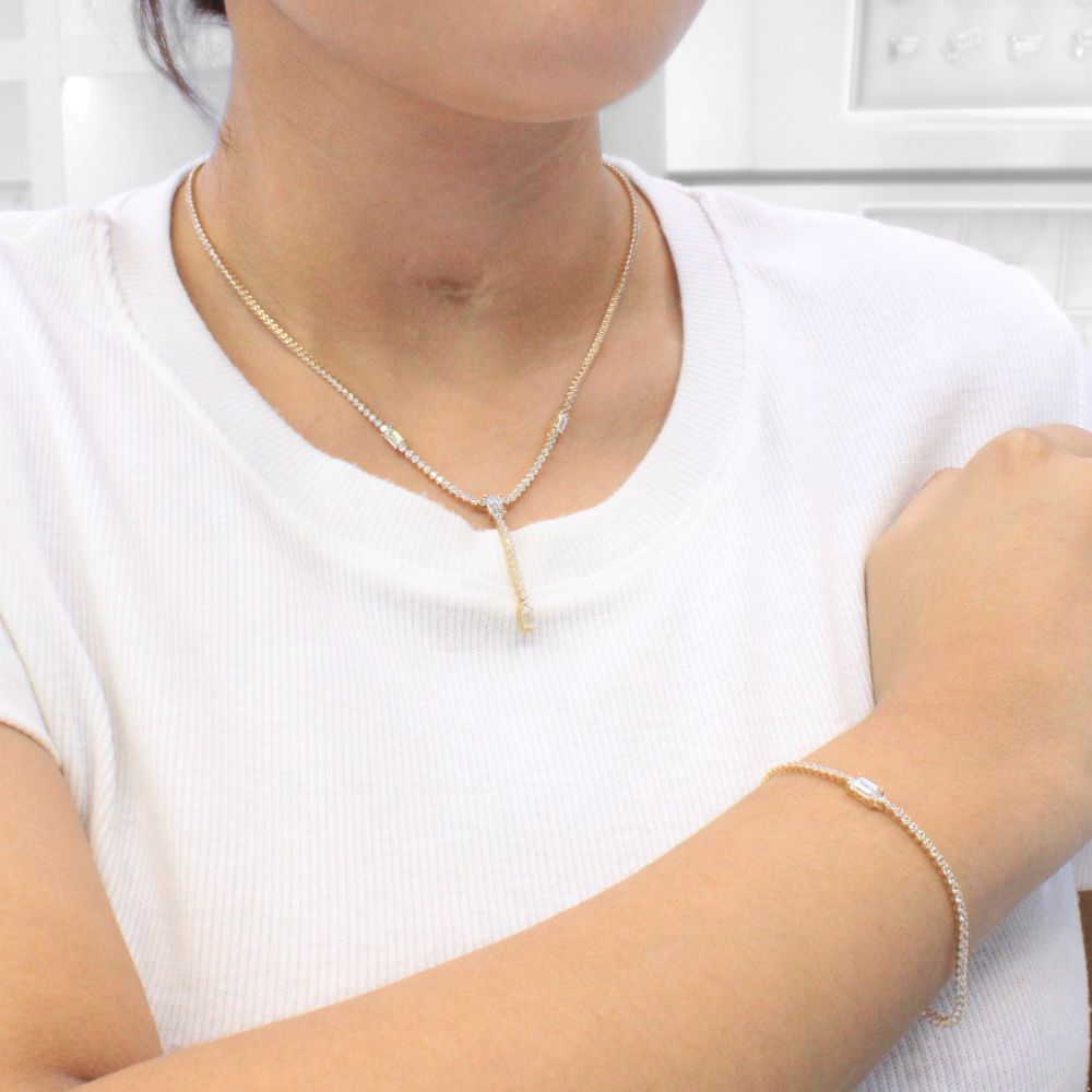 Coordinado de Oro 14k en Tiras Finas Incrustadas de Zirconias Brillantes mod. 9930