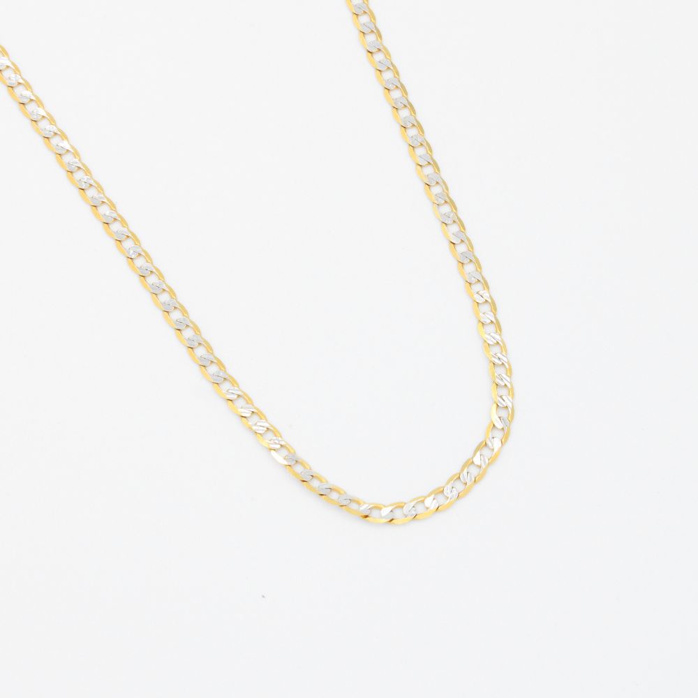 Cadena de Oro 14k Tejido Barbado Sólido con Diamantado Blanco mod. 9495