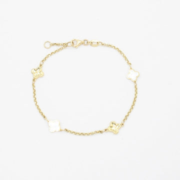 Pulsera de Oro 14k Diseño de Trébol Incrustado con Perla y Eslabones Diamantados Huecos mod. 9319