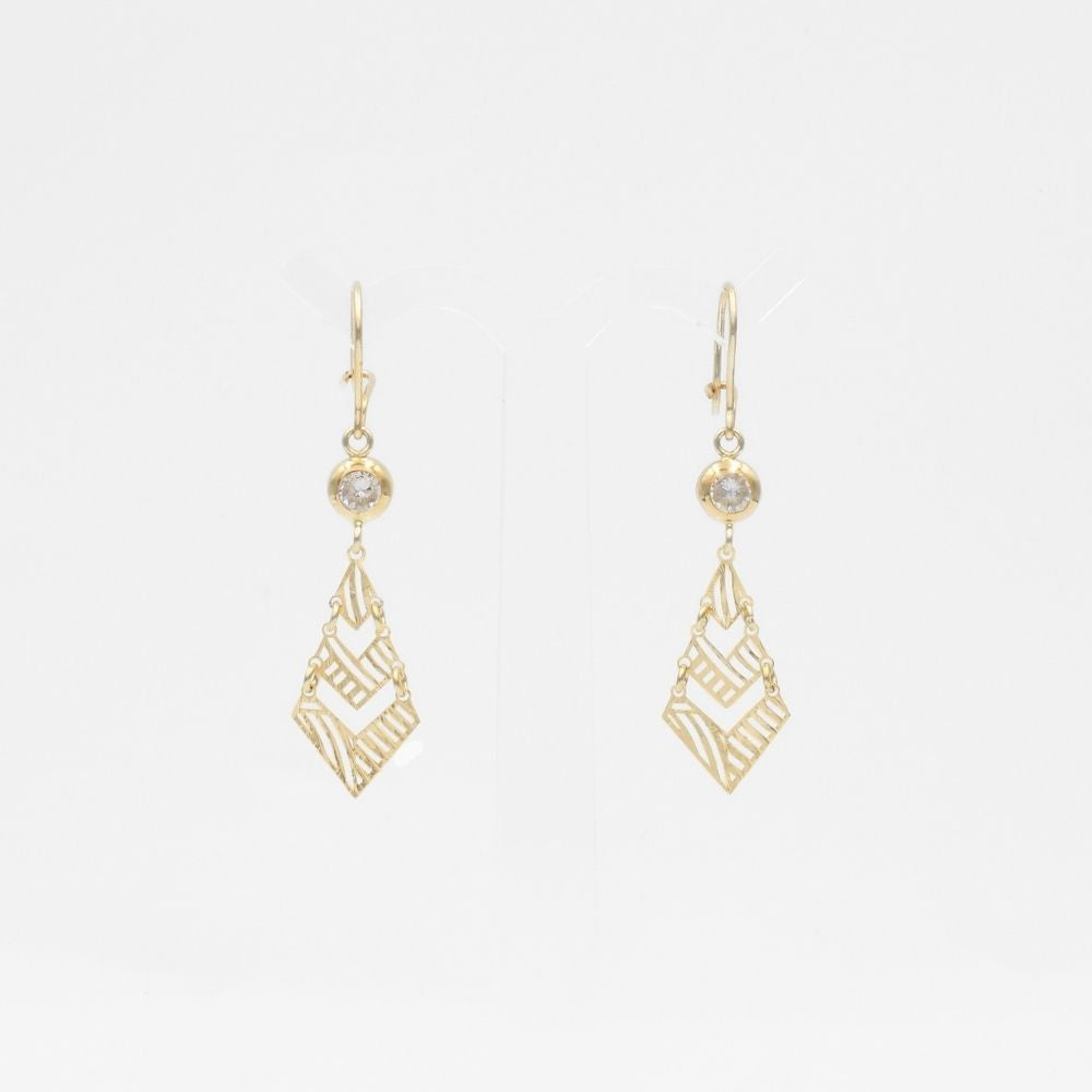 Arete Largo de Oro 14k Estilo Tradicional con Zirconia Fina mod. 9770