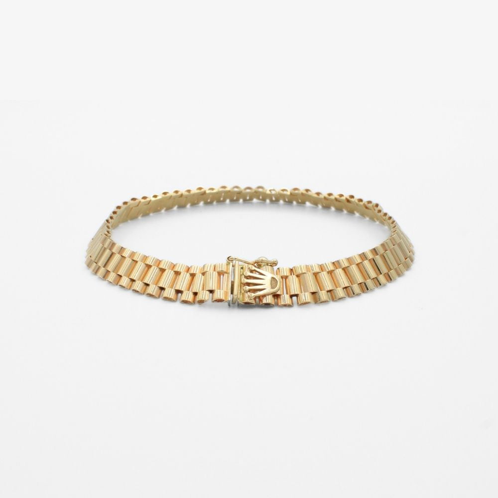 Pulsera de Oro 14k Tejido Hueco de Ensamblado Fino Detallado con Corona mod. 9801