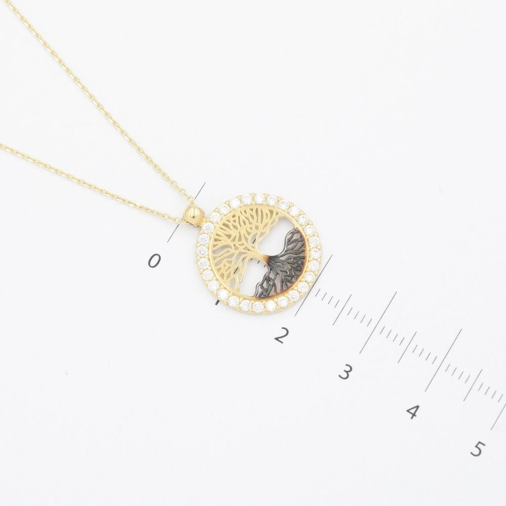 Gargantilla de Oro 14k Árbol de la Vida con Zirconias y Detalle de Esmalte Negro mod. 9628