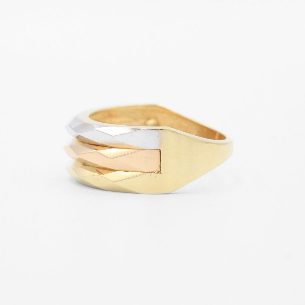 Anillo de Oro 14k Florentino con Tres Niveles Diamantados mod. 9581