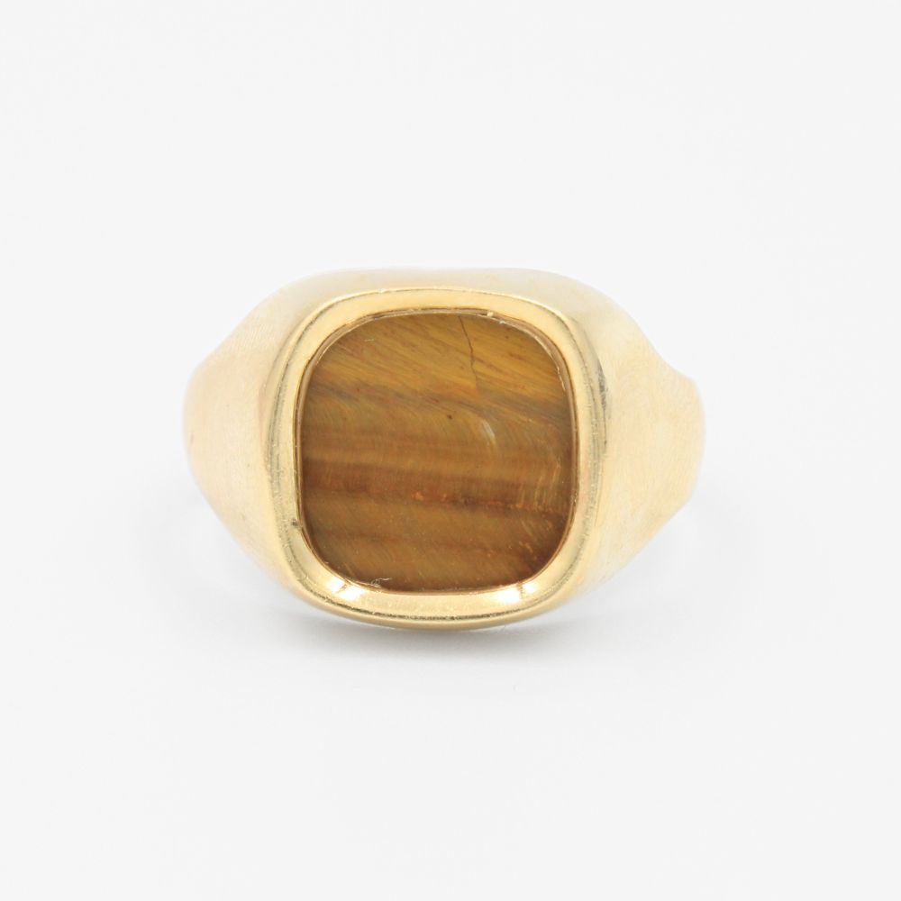 Anillo de Oro 14k de Diseño Brillante con Incrustación de Ojo de Tigre mod. 1962