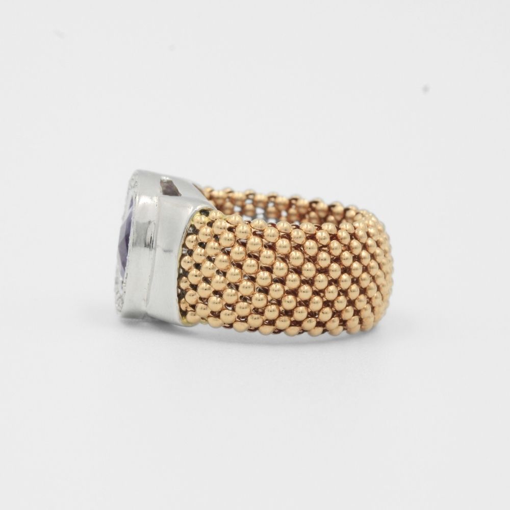 Anillo de Oro 14k con Zirconia Lila en Diseño de Esferas mod. 8050