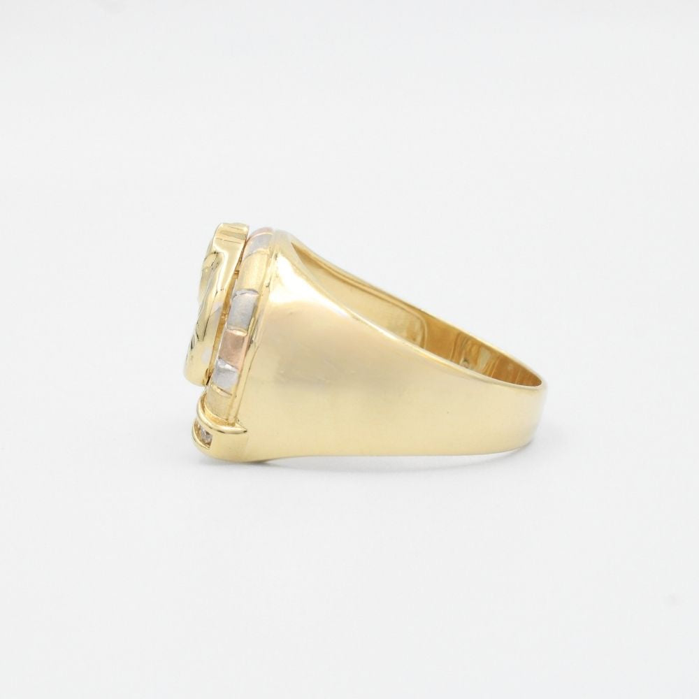 Anillo de Oro 14k Herradura de la Suerte con Caballo y Zirconias mod. 9450